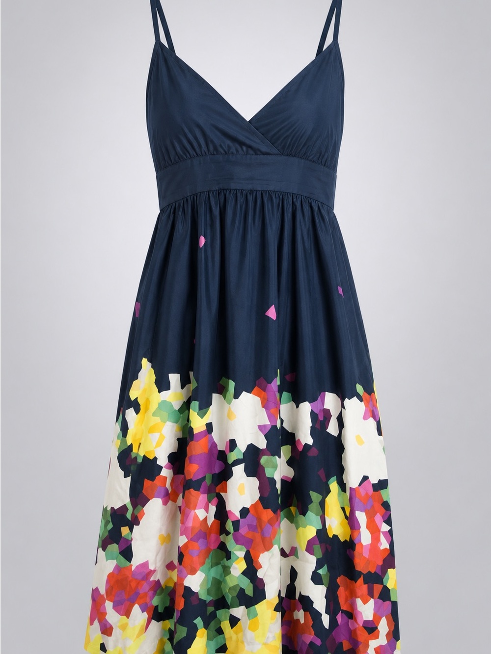 Theory Navy Spaghetti-Strap Dress with Multicolor Floral Hem